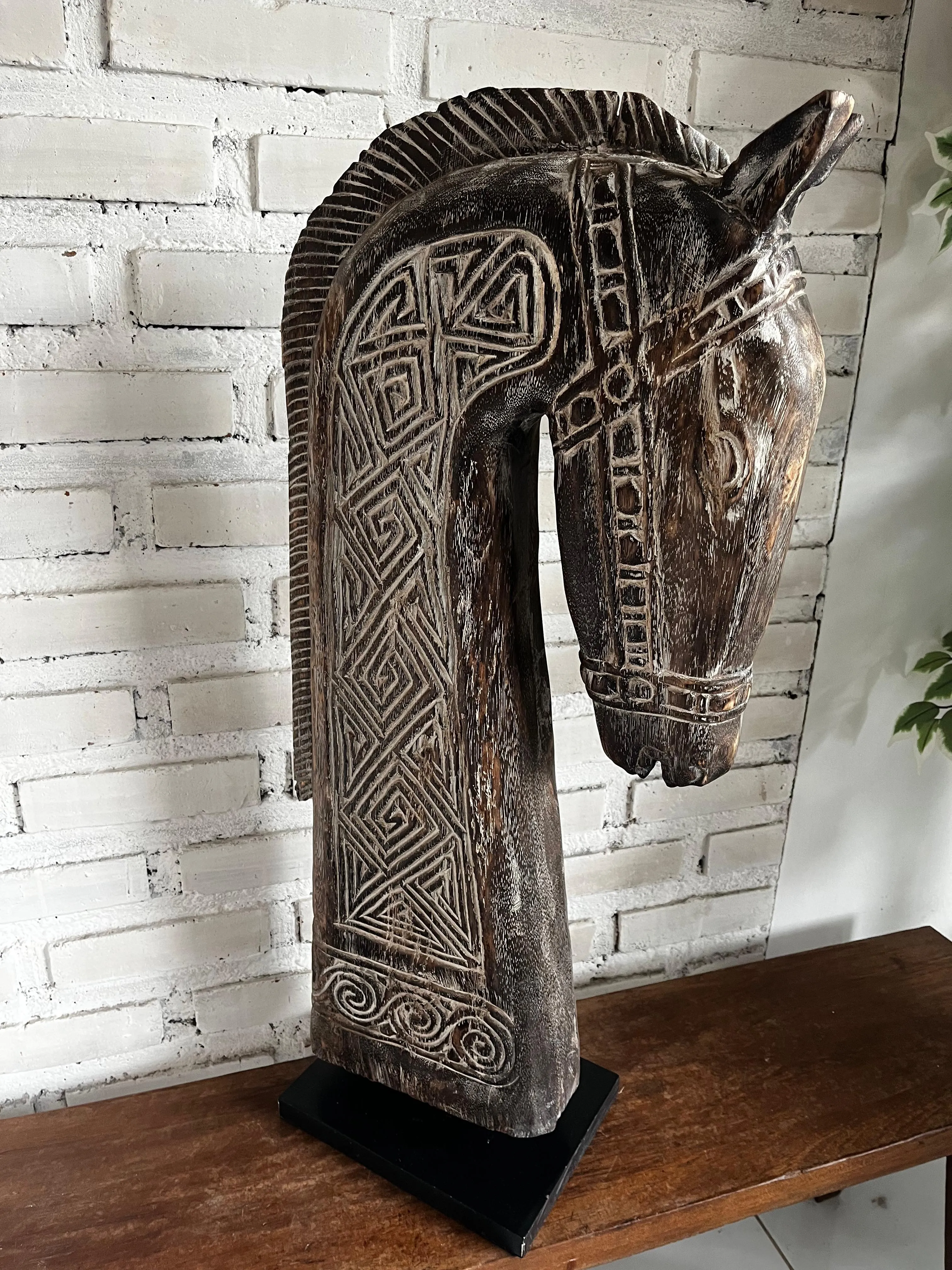 Big Wooden Horse Head with Stand