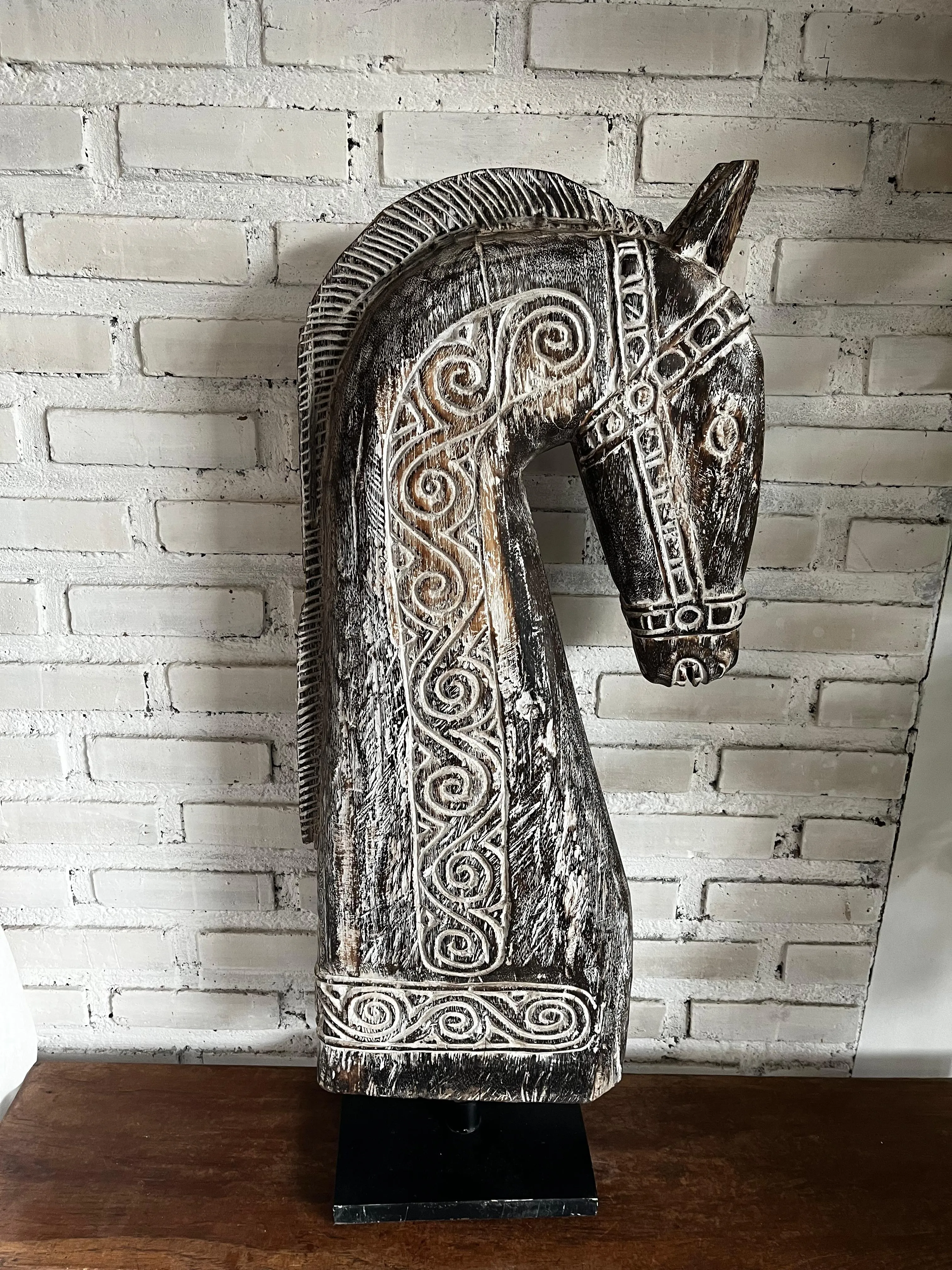 Big Wooden Horse Head with Stand