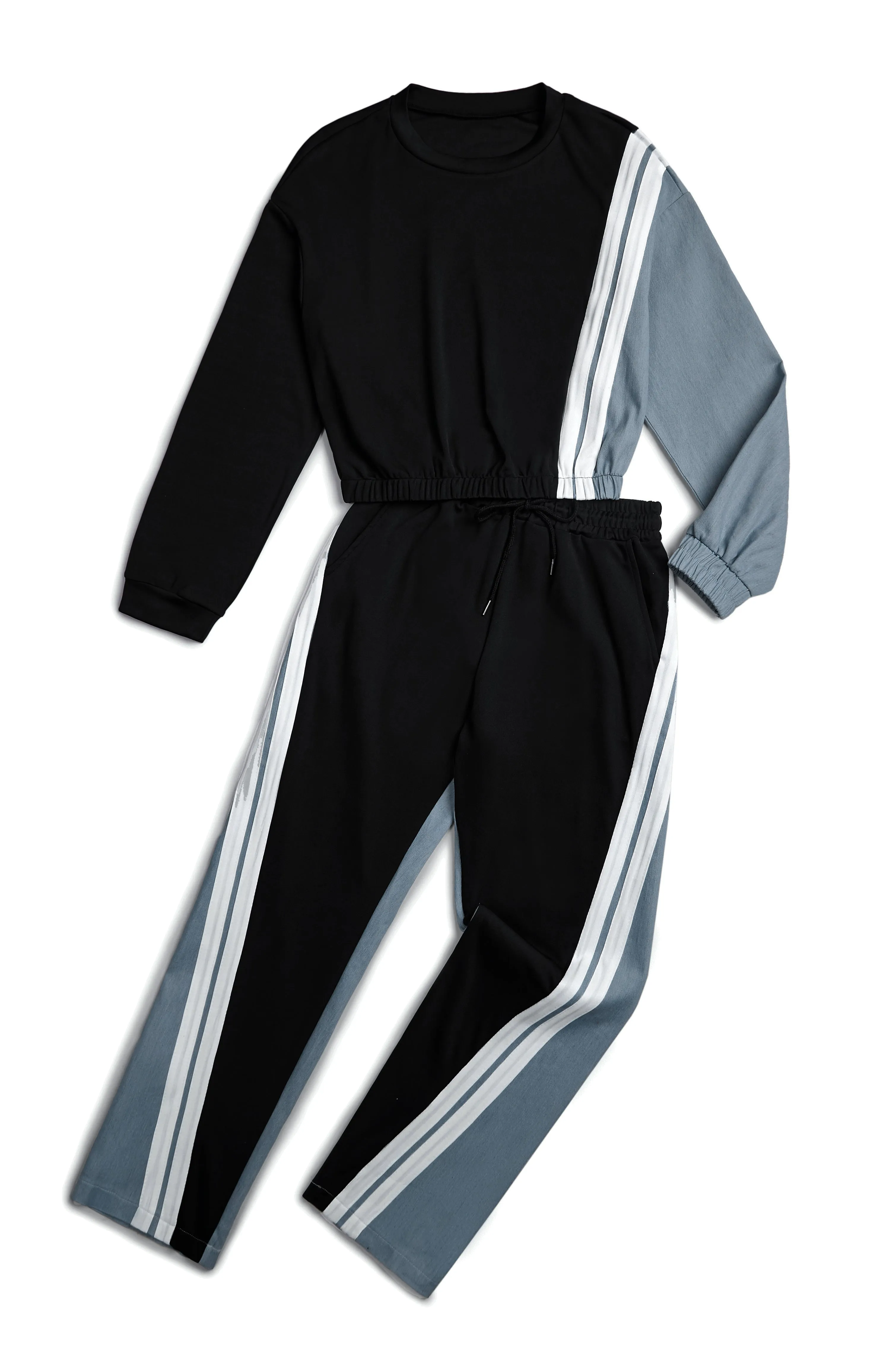 Casual Half Zip Colorblock Top & Pants Set