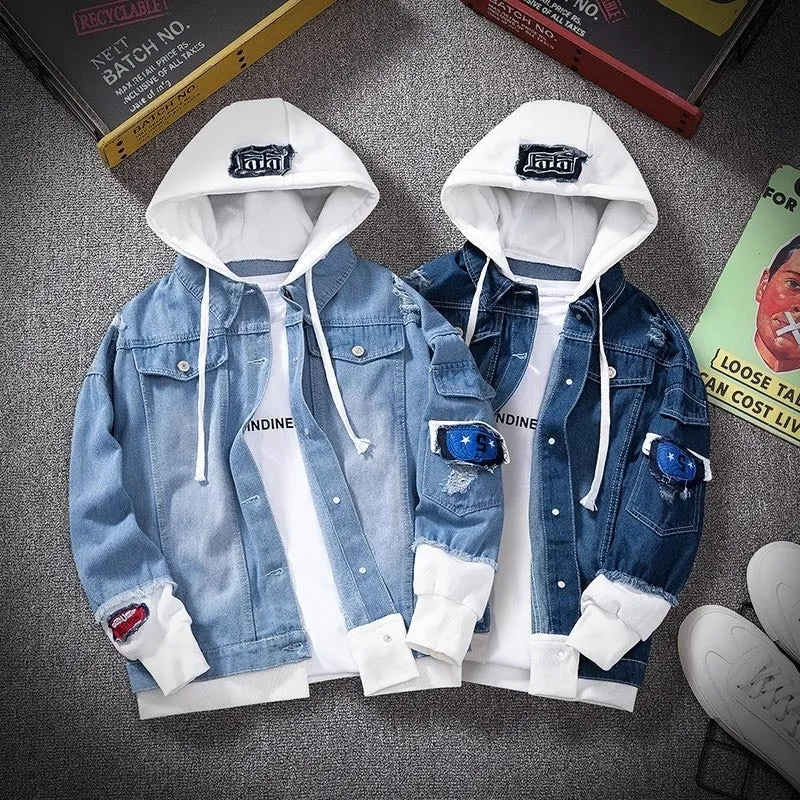 Denim Jacket Streetwear Hip Hop Men Hooded Jean Jackets Male Casual Loose Outerwear New Spring Fashion Slim Fit Coat