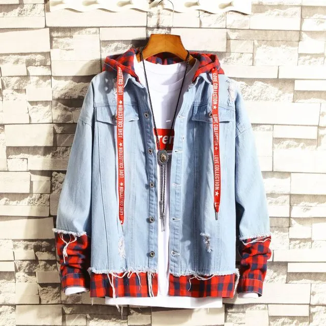 Denim Jacket Streetwear Hip Hop Men Hooded Jean Jackets Male Casual Loose Outerwear New Spring Fashion Slim Fit Coat