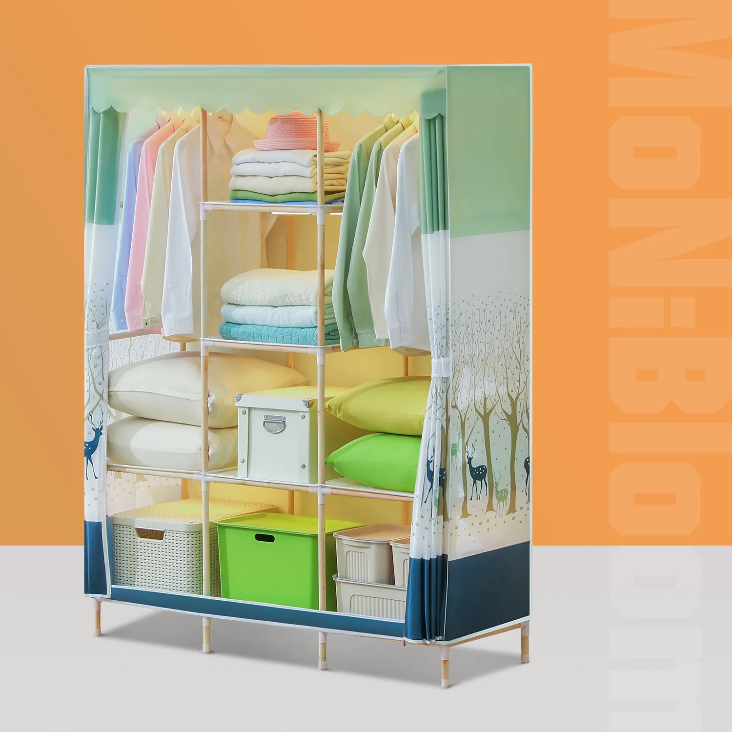 Fabric Portable Wardrobe Closet Organizer - Fawn Pattern