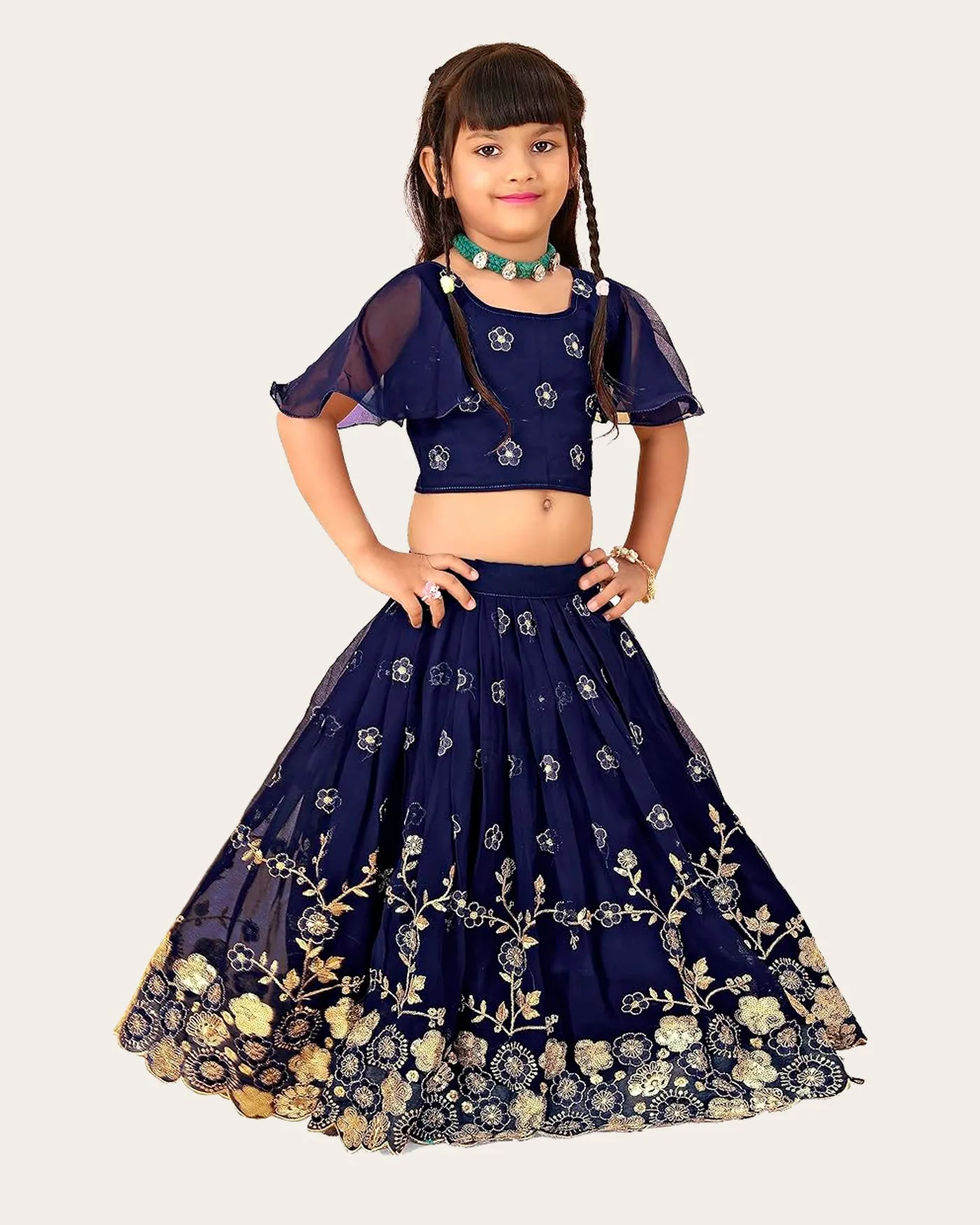 Girl's Georgette Silk Embroidered Indian Style Full Stitched Lehenga Choli Set