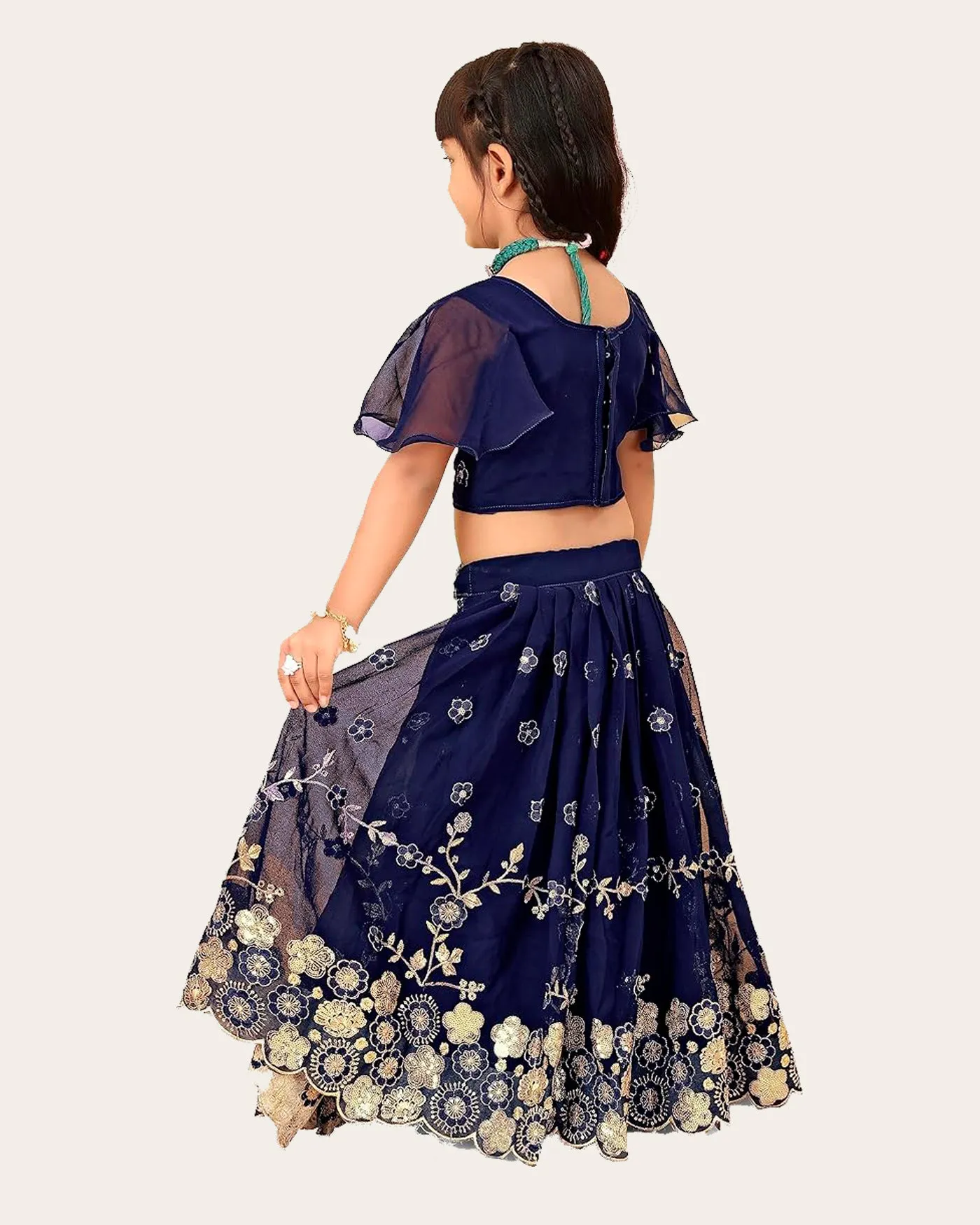 Girl's Georgette Silk Embroidered Indian Style Full Stitched Lehenga Choli Set