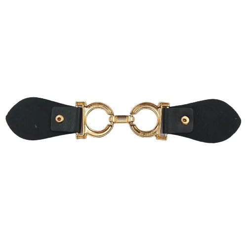 Golden Double-Ring Black PU Belt Buckle