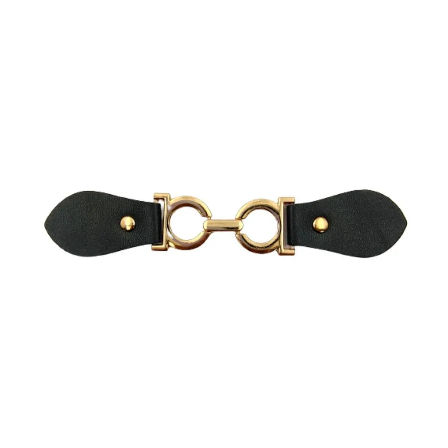 Golden Double-Ring Black PU Belt Buckle