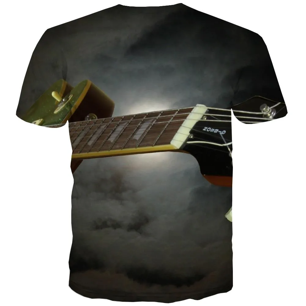 Guitar T shirts Men Music T-shirts Graphic Wooden Tshirt Anime Metal Shirt Print