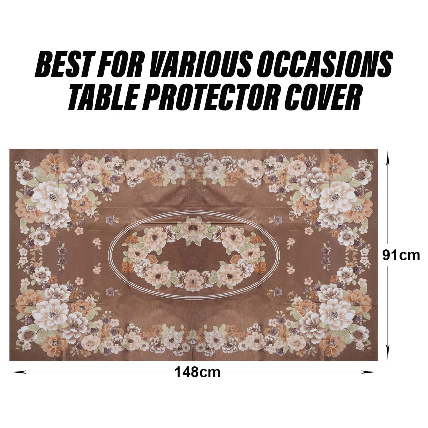 Heart Home Center Table Cover | Sigma PVC Flower Center Table Cover | Luxurious Table Protector Cover Without Lace | 40x60 Inch | Golden