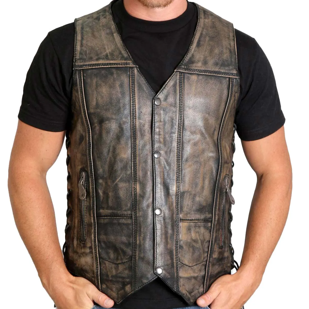 Hot Leathers VSM1029 Men's Distressed Brown 10 Pocket 'Conceal and