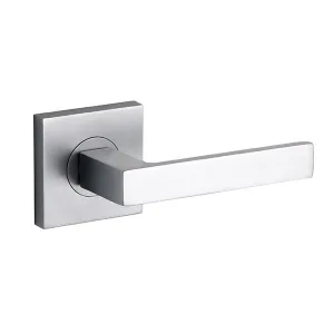 Lane Cambridge Passage Lever Door Handle Set On Square Rosette Brushed Satin Chrome