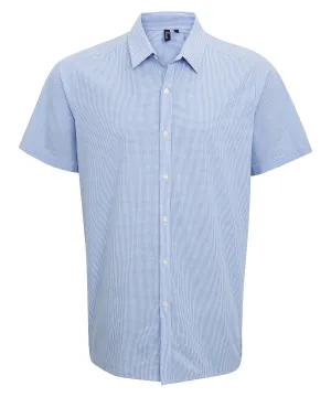 Microcheck (Gingham) short sleeve cotton shirt | Light Blue/White