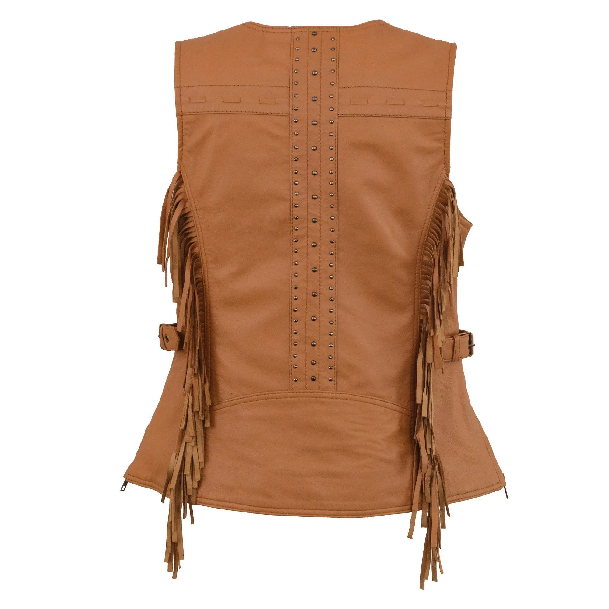 Milwaukee Leather MLL4566 Ladies Saddle Tan Snap Front Vest with Fringe