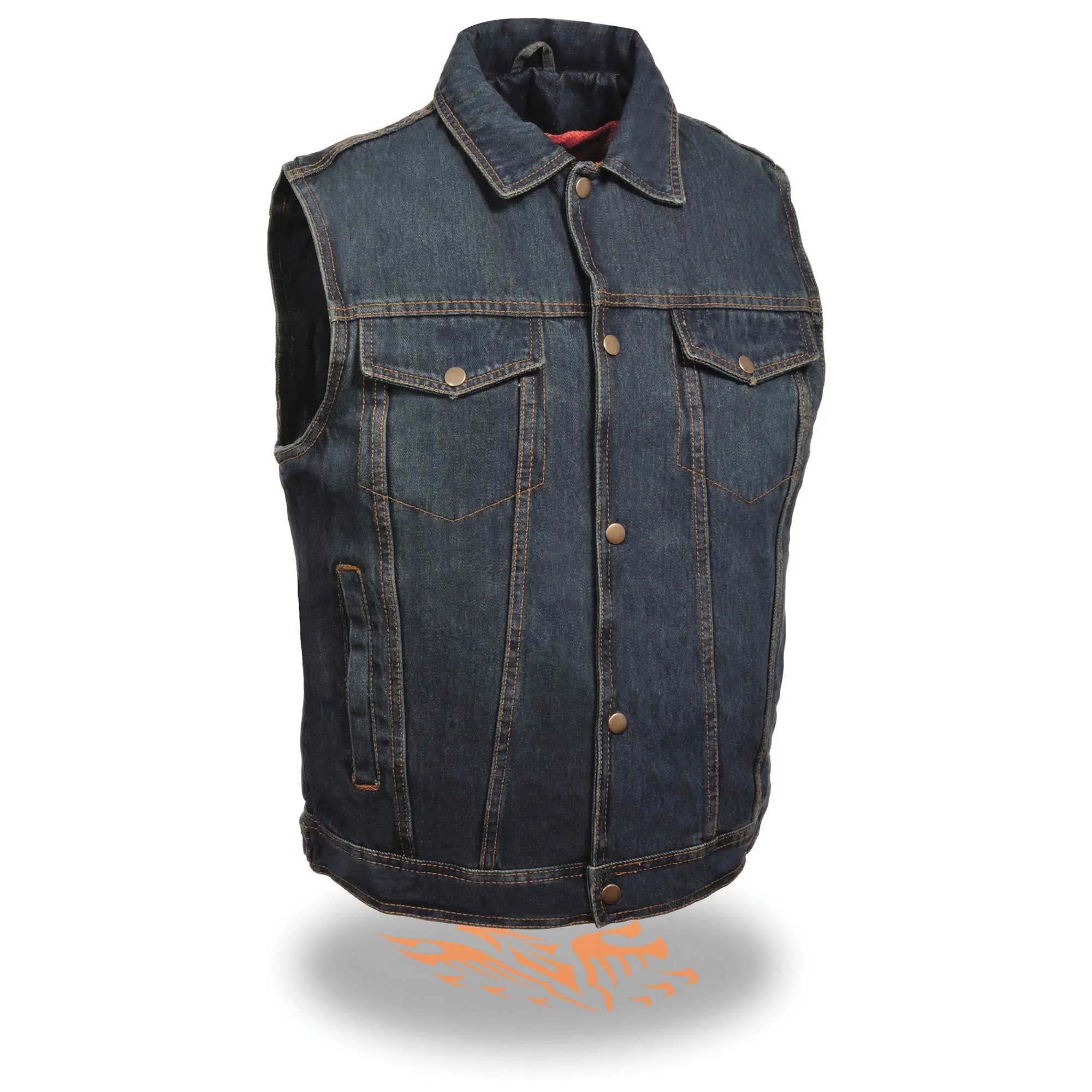 Milwaukee Performance Denim DM1331 Blue Men's Snap Front Denim Vest w/ Shirt Collar