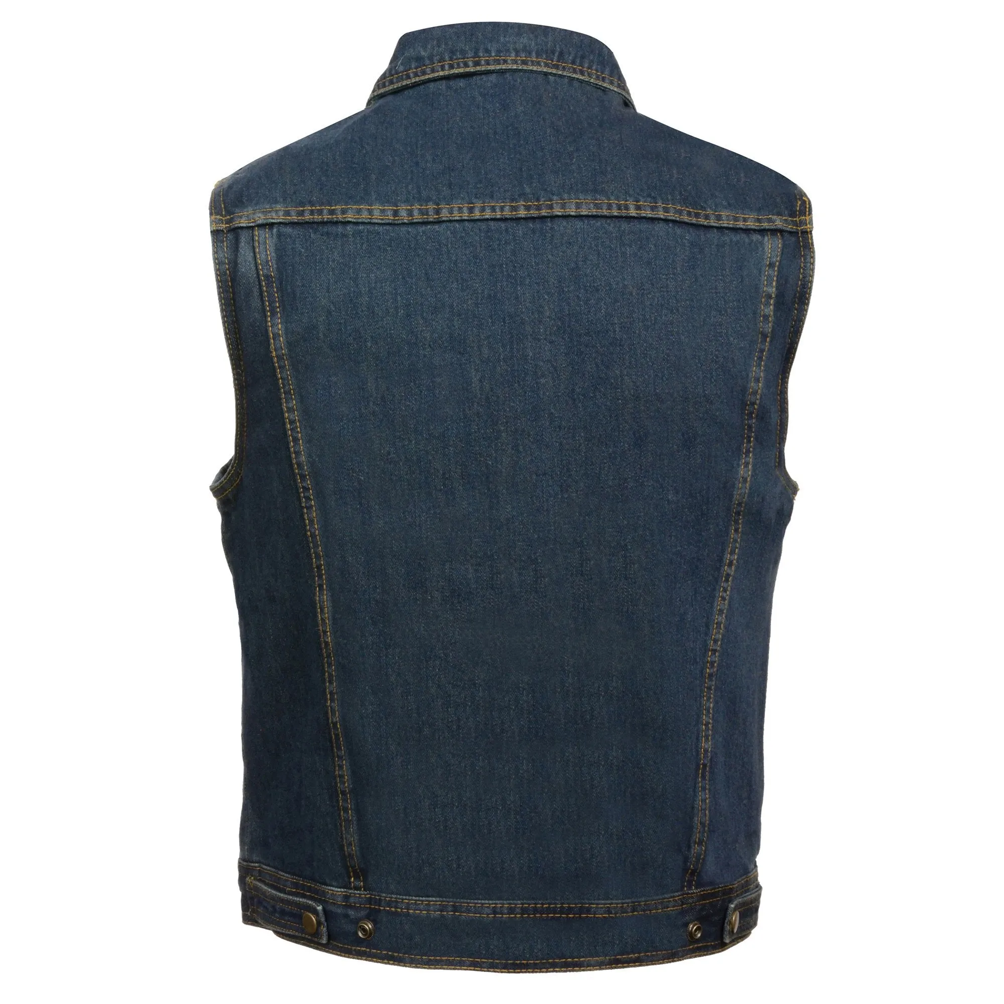 Milwaukee Performance Denim DM1331 Blue Men's Snap Front Denim Vest w/ Shirt Collar