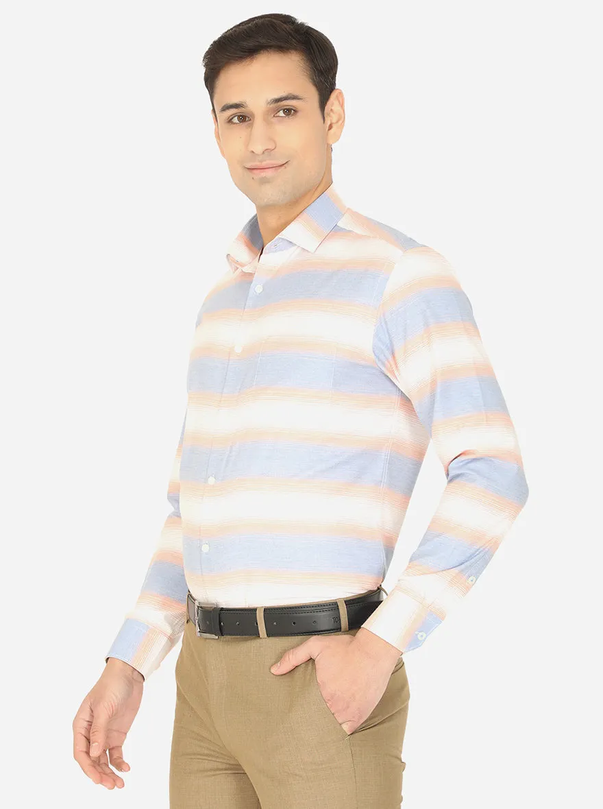 Orange & Blue Striped Slim Fit Formal Shirt | Greenfibre