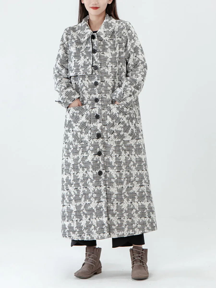 PLUS Size - Jacquard Women Pocket Winter Breasted Coat