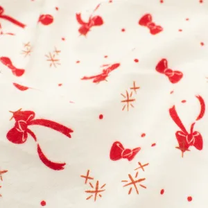 Red Bowknot on White Printed Flannelette