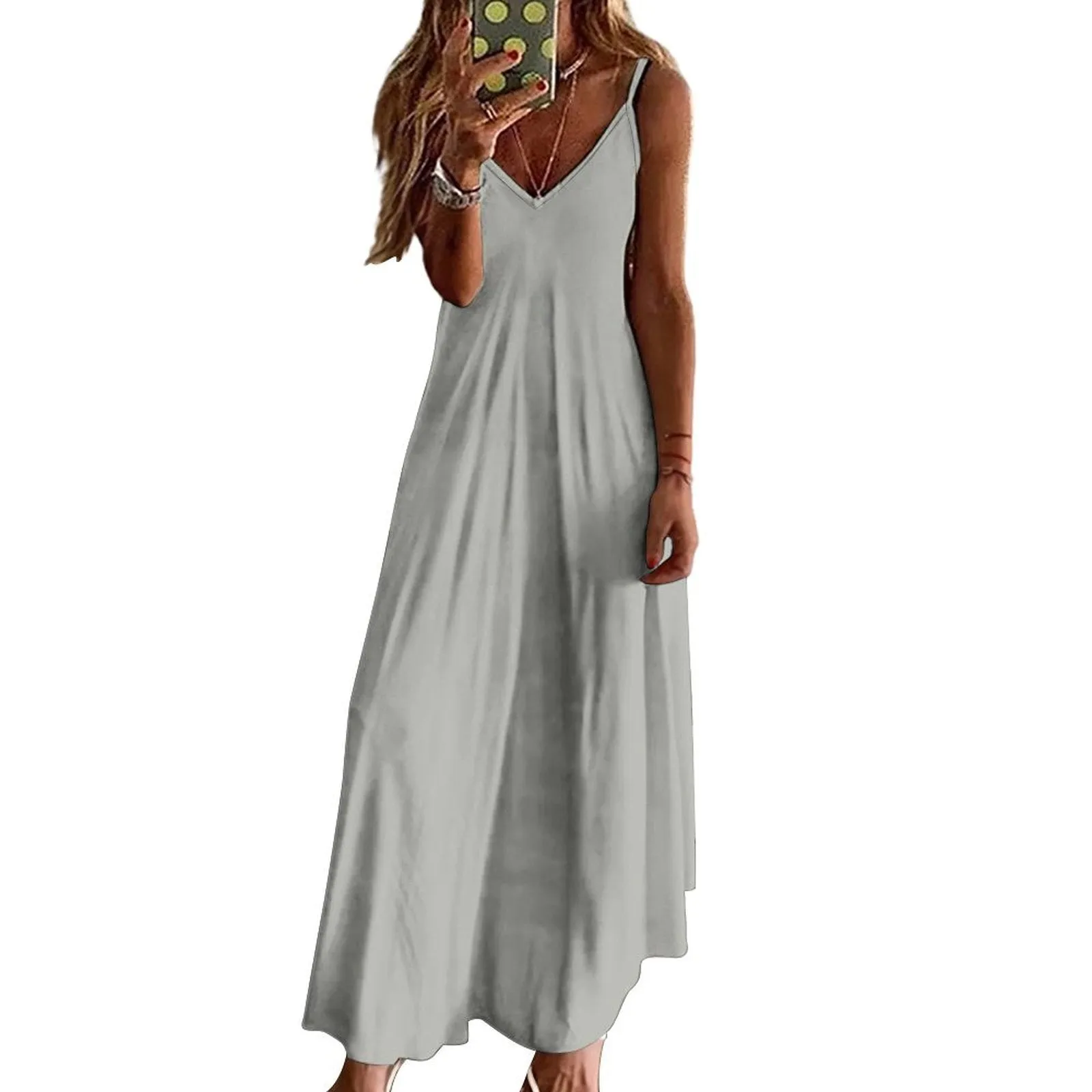 Spaghetti Strap Ankle-Length Dress Long dress Grey Nickel