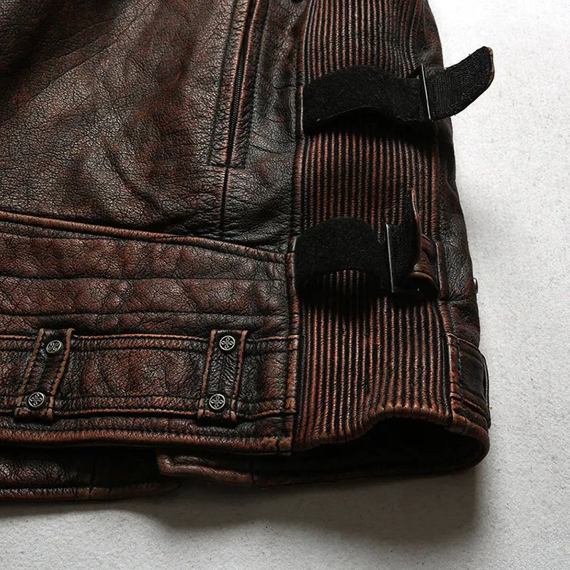 Vintage Heavy Genuine Leather Motorcycle Biker Vest for Men / Rock Style Sleeveless Waistcoats