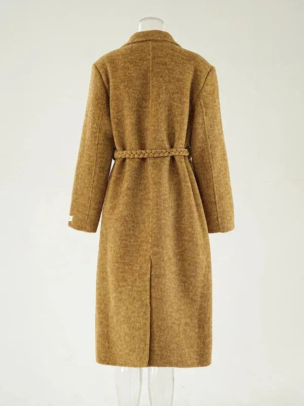 Wenkouban-Winter outfits Christmas Camel Notched Collar Tie-Up Tassel Wool Overcoat